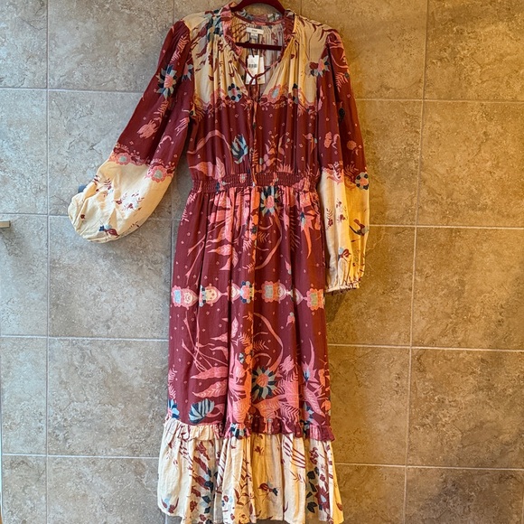 Anthropologie Dresses & Skirts - Othilia Carmela Maxi Dress Anthropologie Elastic Waist Long Sleeve Pockets L NWT